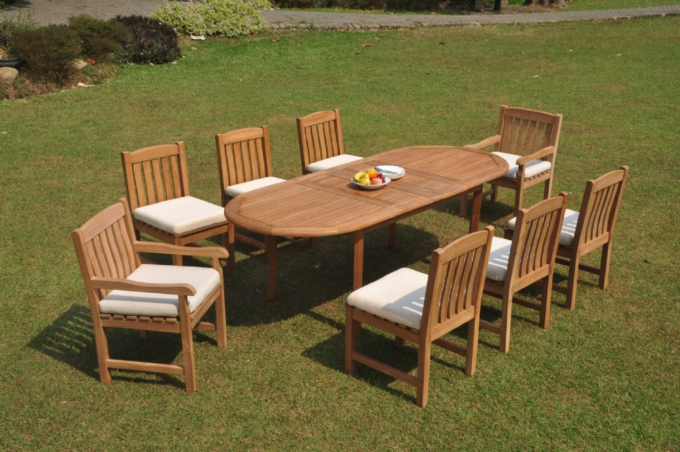 9pc Grade-A Teak Dining Set 94" Oval Table 8 Devon Chair Outdoor Patio