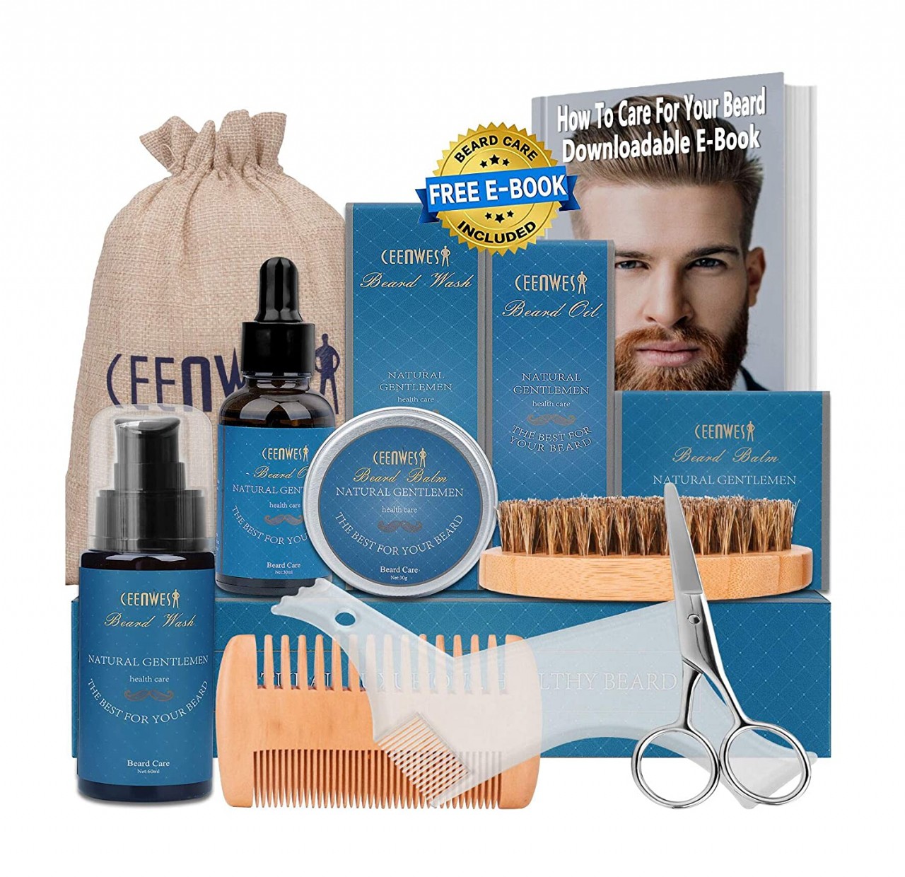 Beard Grooming Kit For Men Care & Trimming W/Beard Oil,Beard Balm,Wood ...