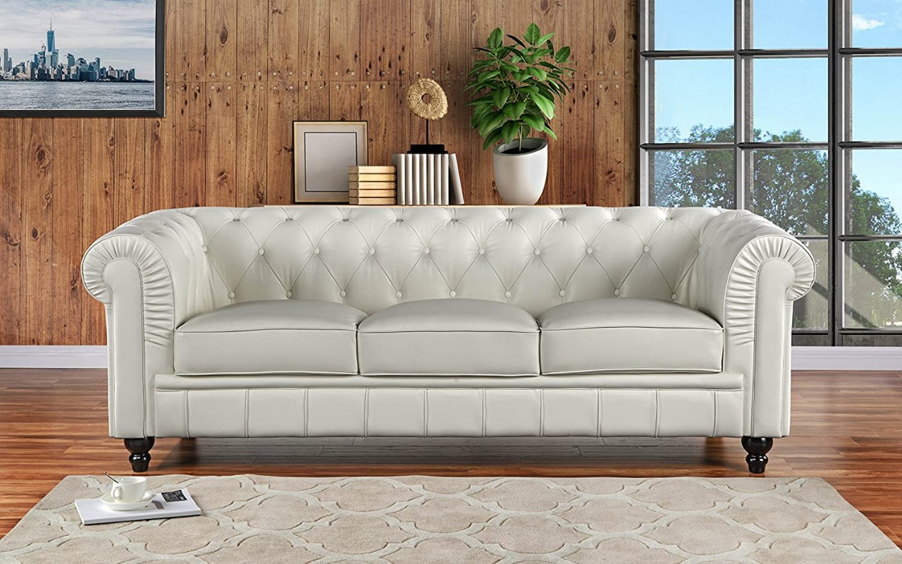 Chesterfield Leather Sofa Furniture Classic Sofas Large Off White 825822 