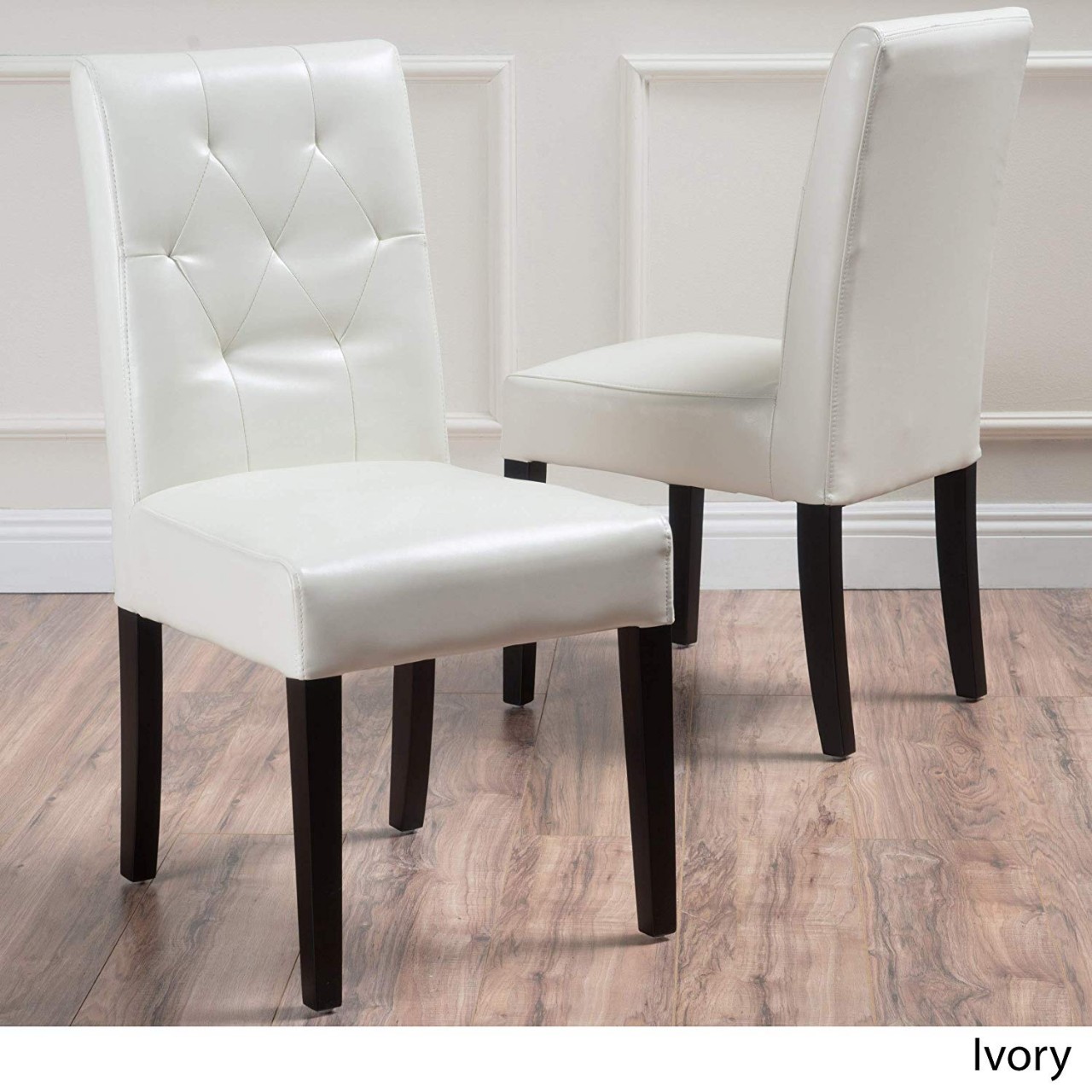 White Ivory Leather Dining Chairs Tufted Backrest diamond ... on {keyword}